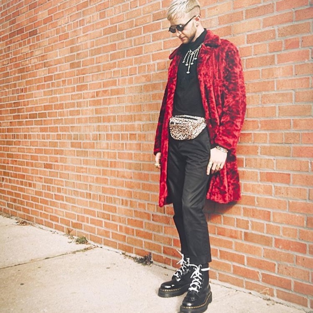 Vintage red crushed velvet overcoat